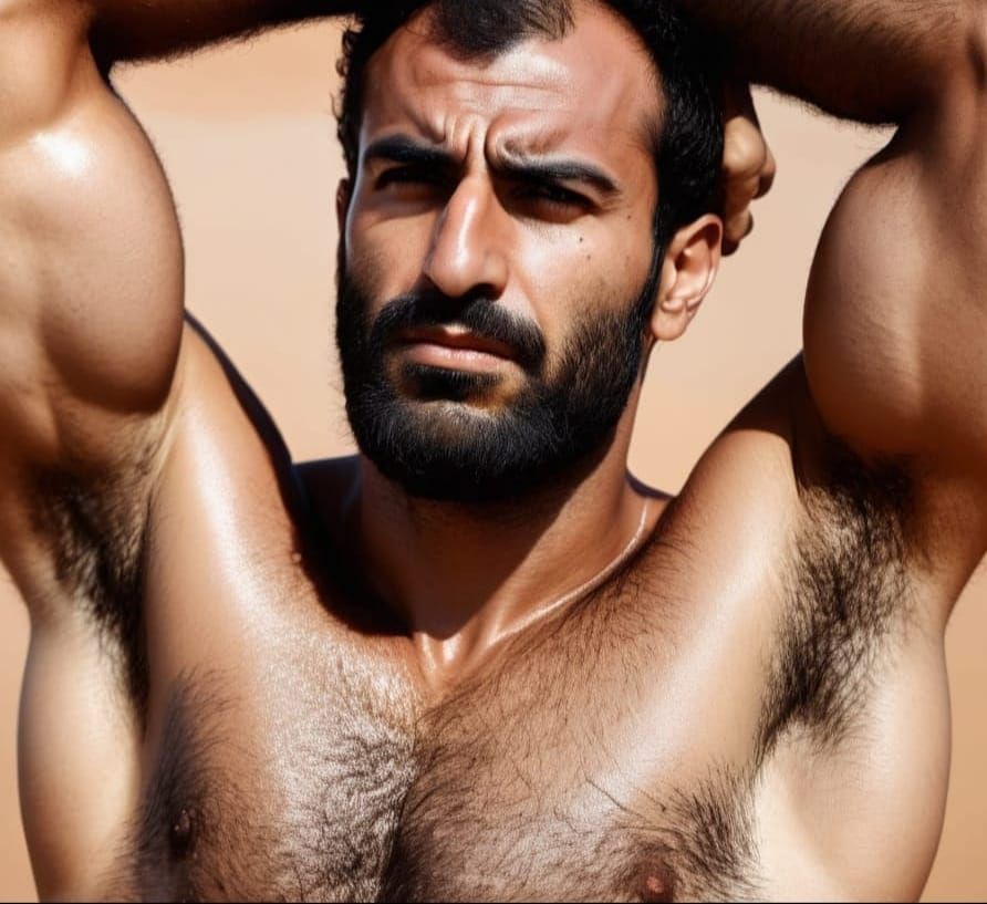 A Hairy Middle-Eastern Man Embracing His Desert Environment