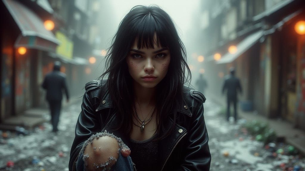 Gritty Noir: Disgruntled Woman in Urban Setting