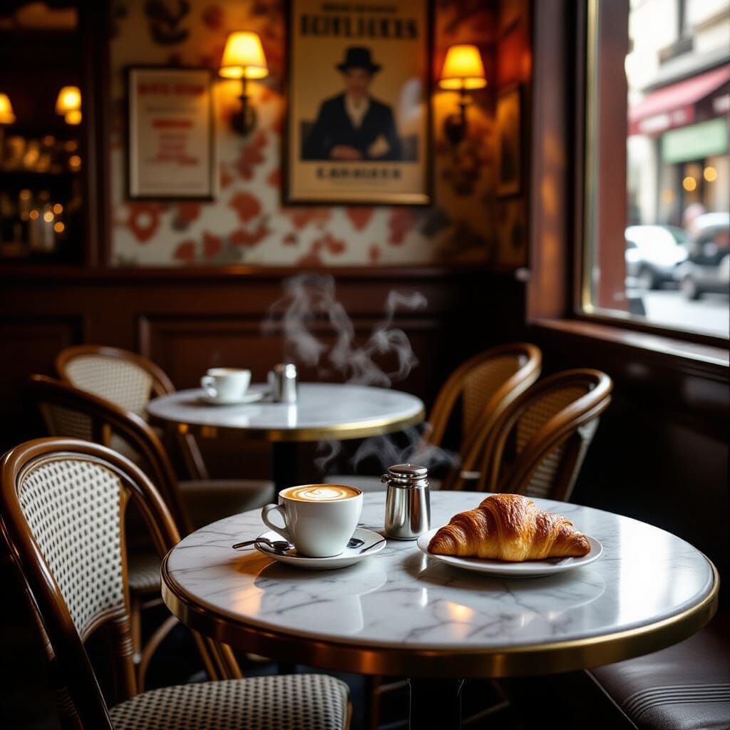 Charming French Café Corner in Cinematic Lighting