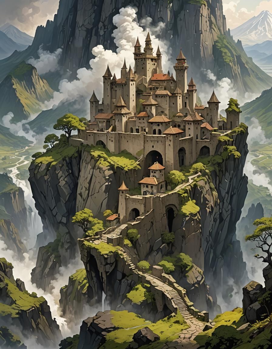 Volcanic Fortress Amidst Earthquake Ravaged Landscape