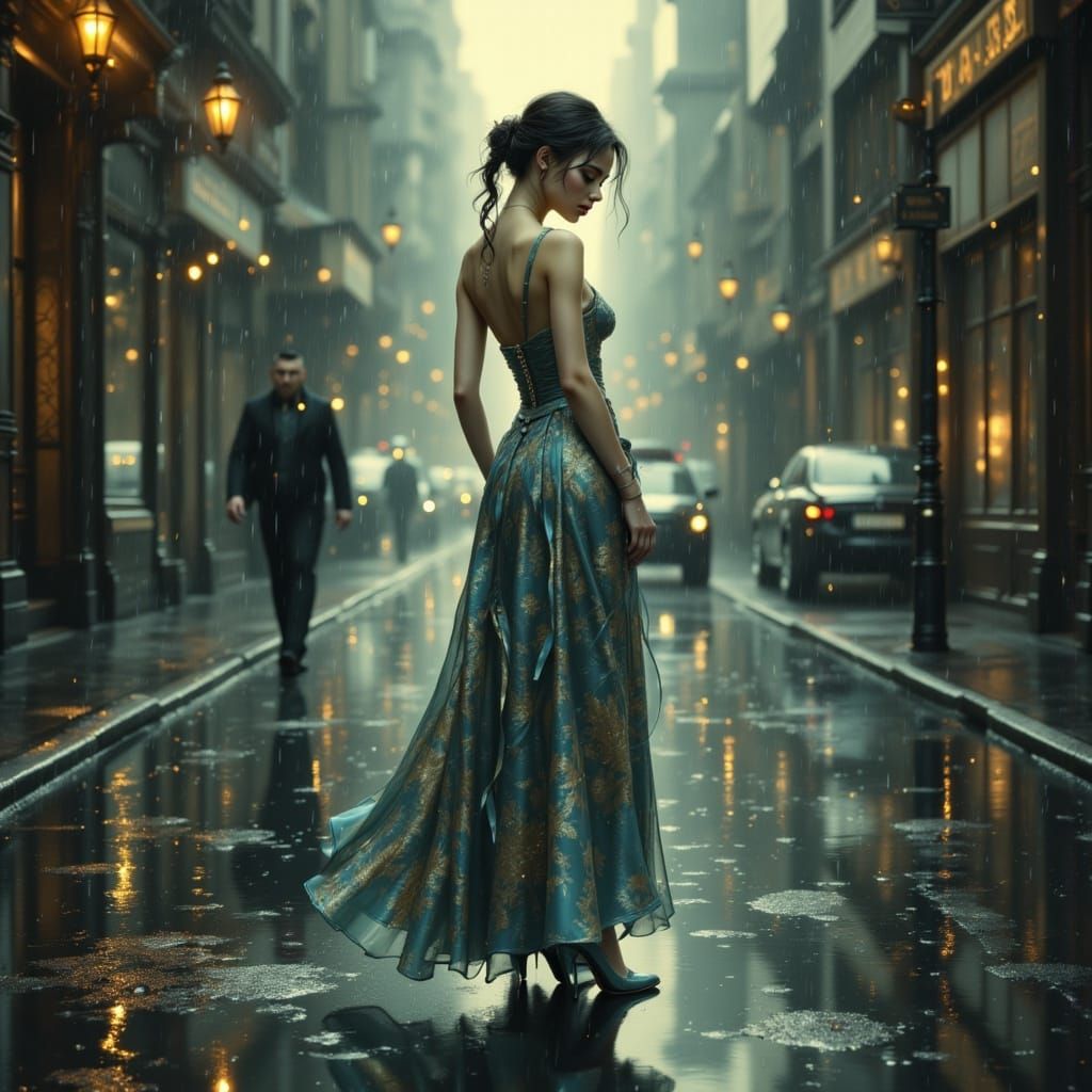 Woman with Blue Eyes Crying in the Rain