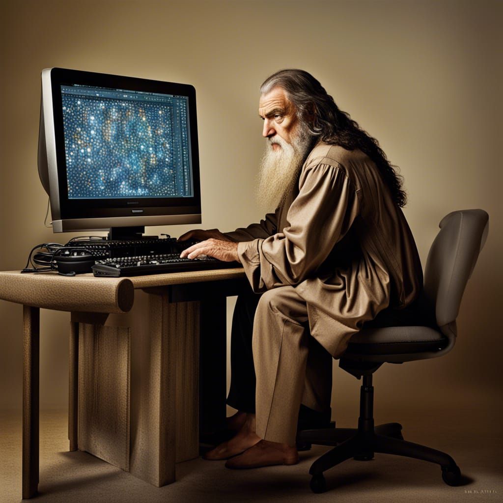 Da Vinci vs. Computer: Humorous Portrait