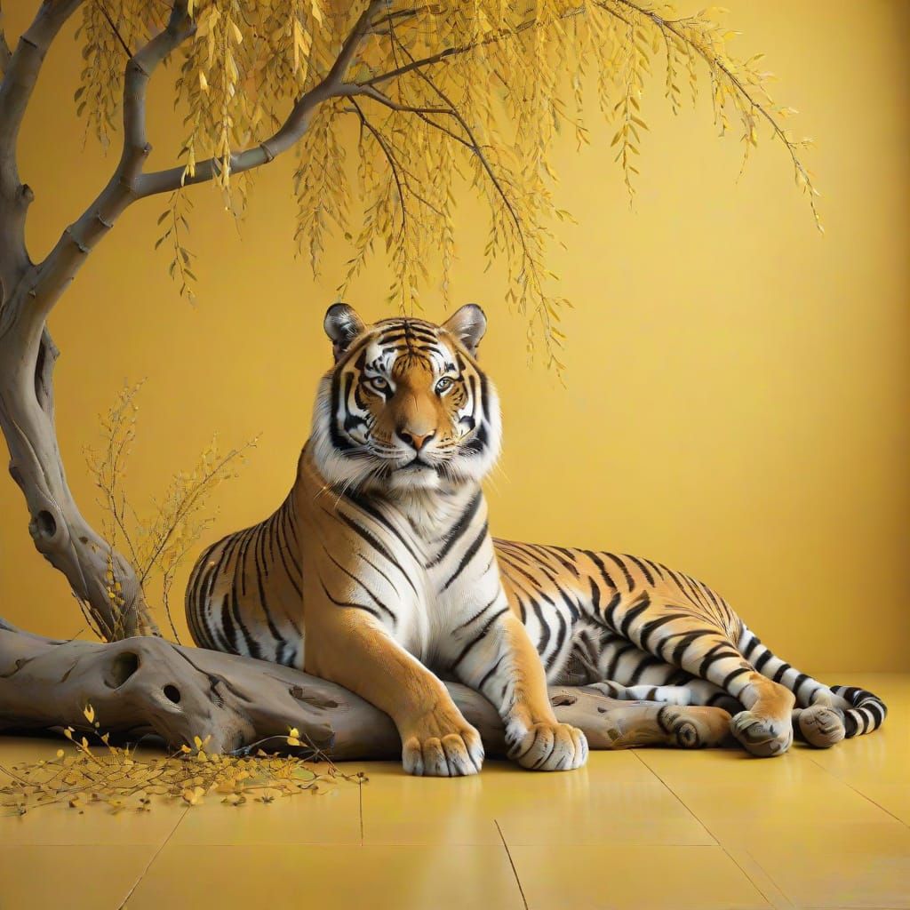 a majestic tiger lying calmly