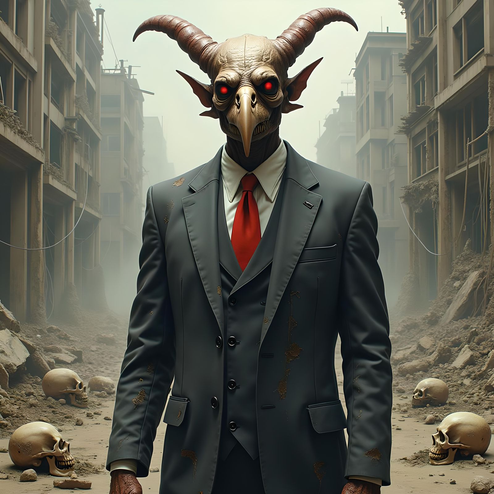 Evil Vulture Politician Portrait in Brutalist Style