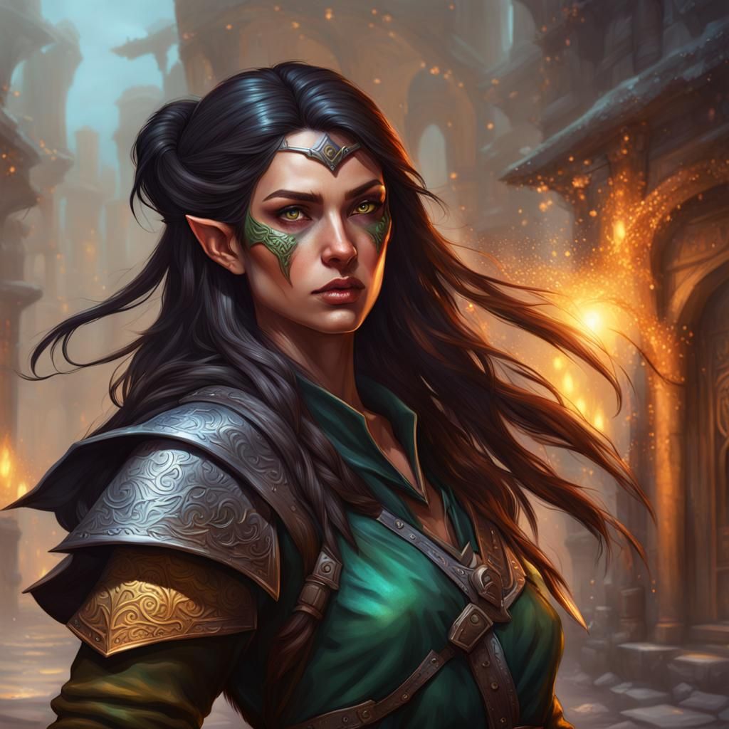 Detailed Portrait of a Brunette Half-Elf Rogue