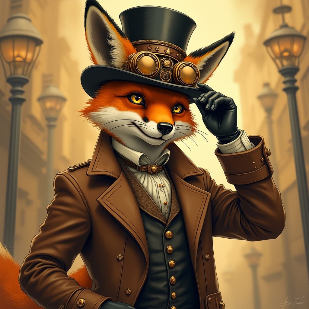 Steampunk Fox Gentleman in Victorian Era London