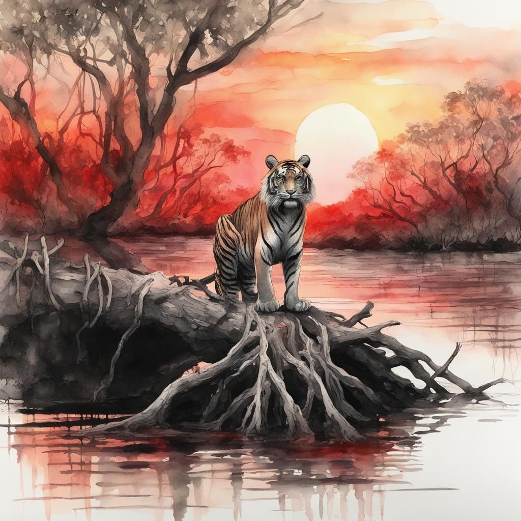 Tiger Amidst Mangrove Roots