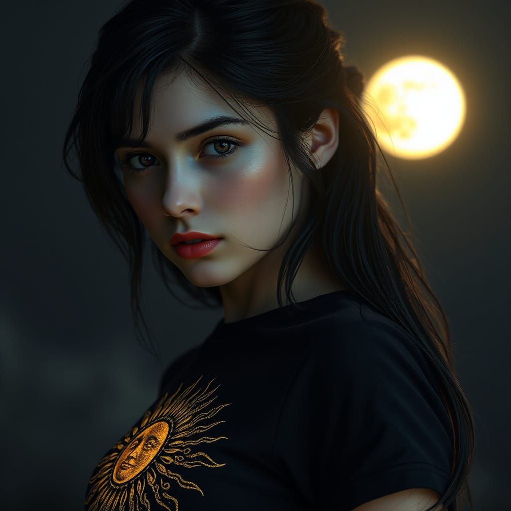 Mystical Moonlit Portrait in Vibrant Iridescent Colors