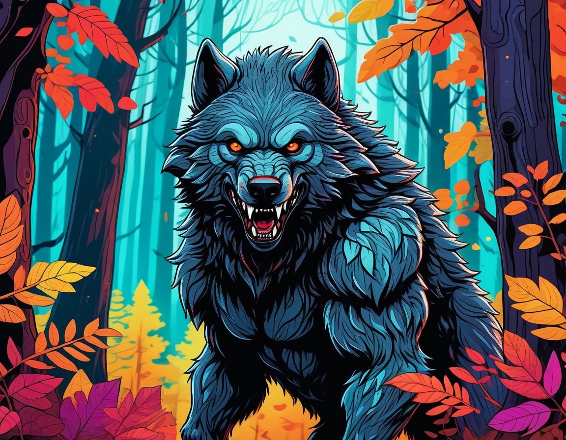 Cute Werewolf in Vibrant Forest Scene