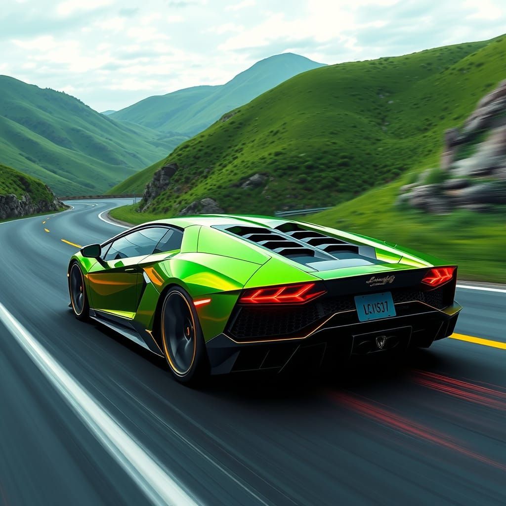 Hyper-Retro Futuristic Lamborghini Speeds Down Winding Road