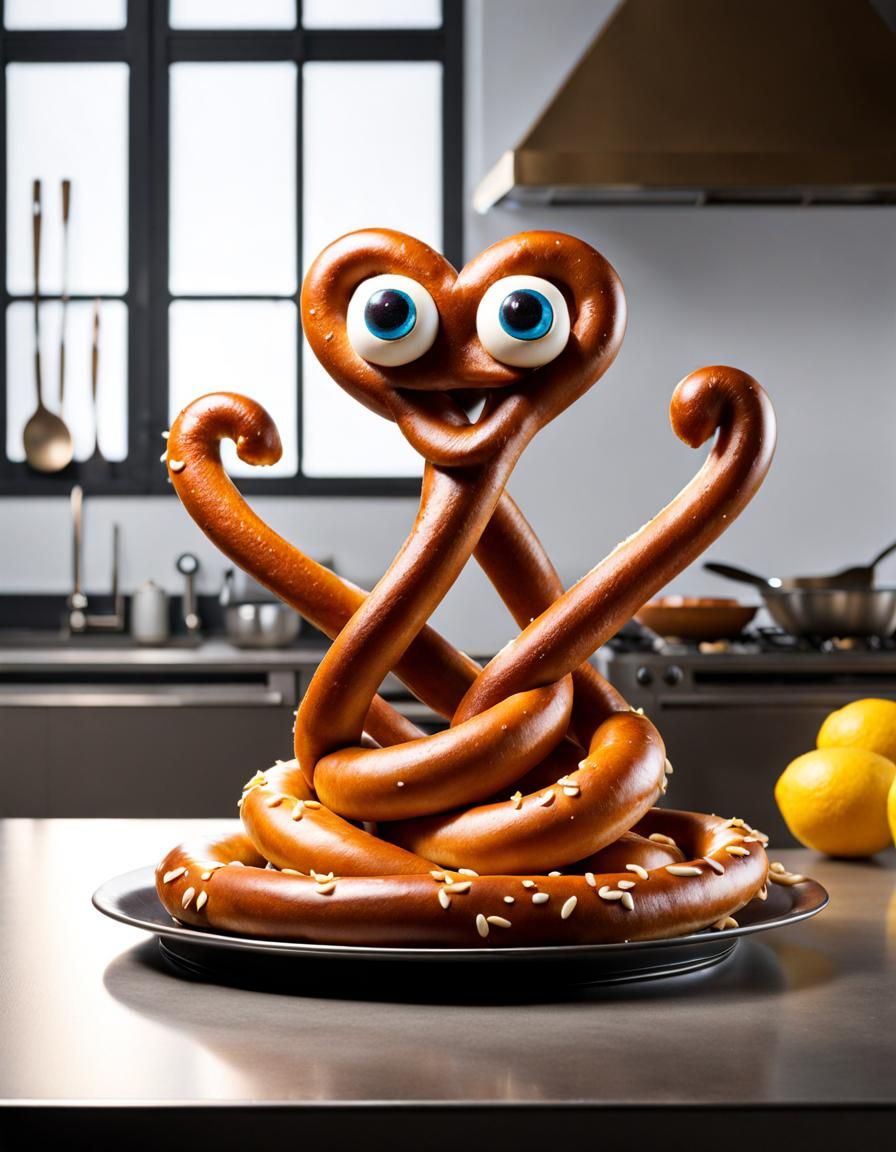 Pretzel Creature with Gorgeous Eyes in Kitchen