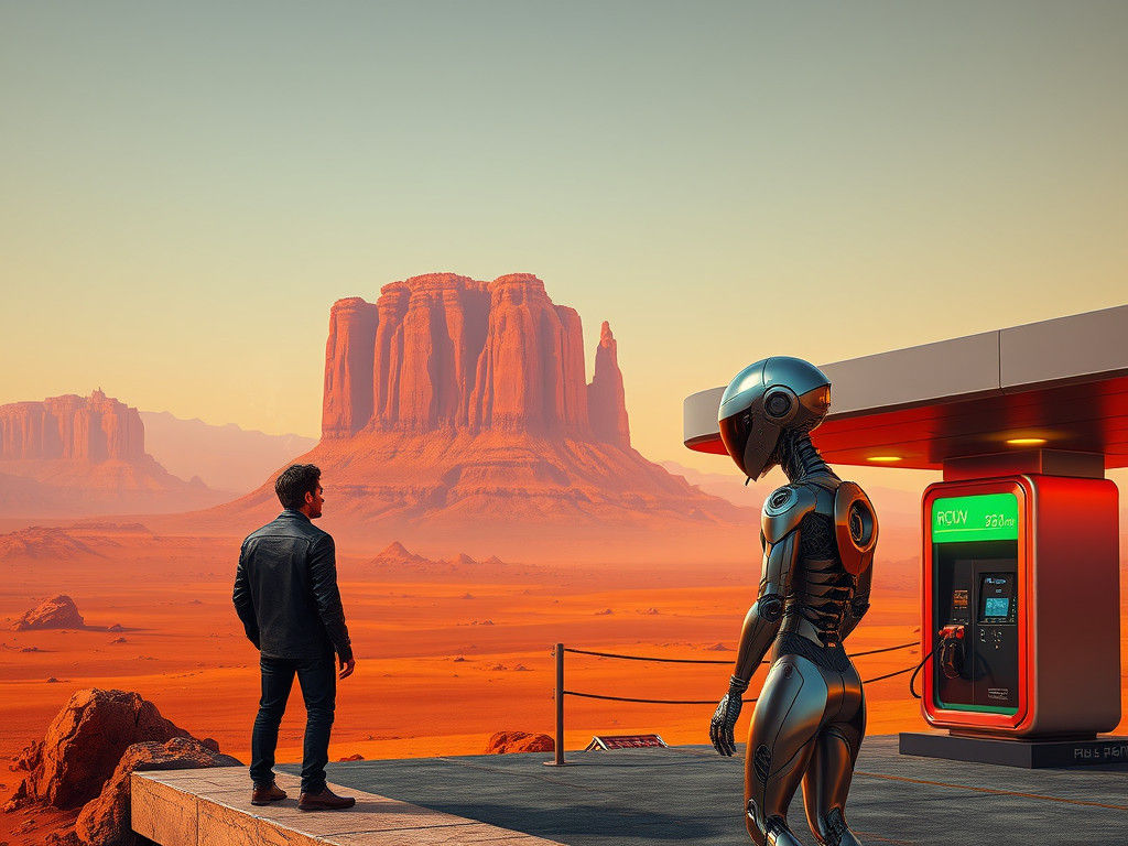 Martian Gas Station in Hyperrealistic Sci-Fi Style