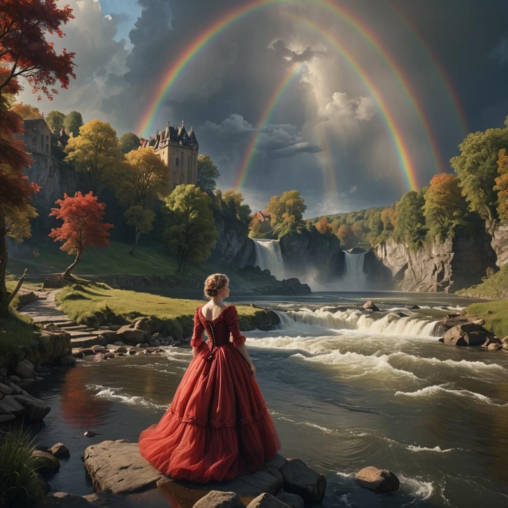 Woman in Red Dress, Baroque Style Painting