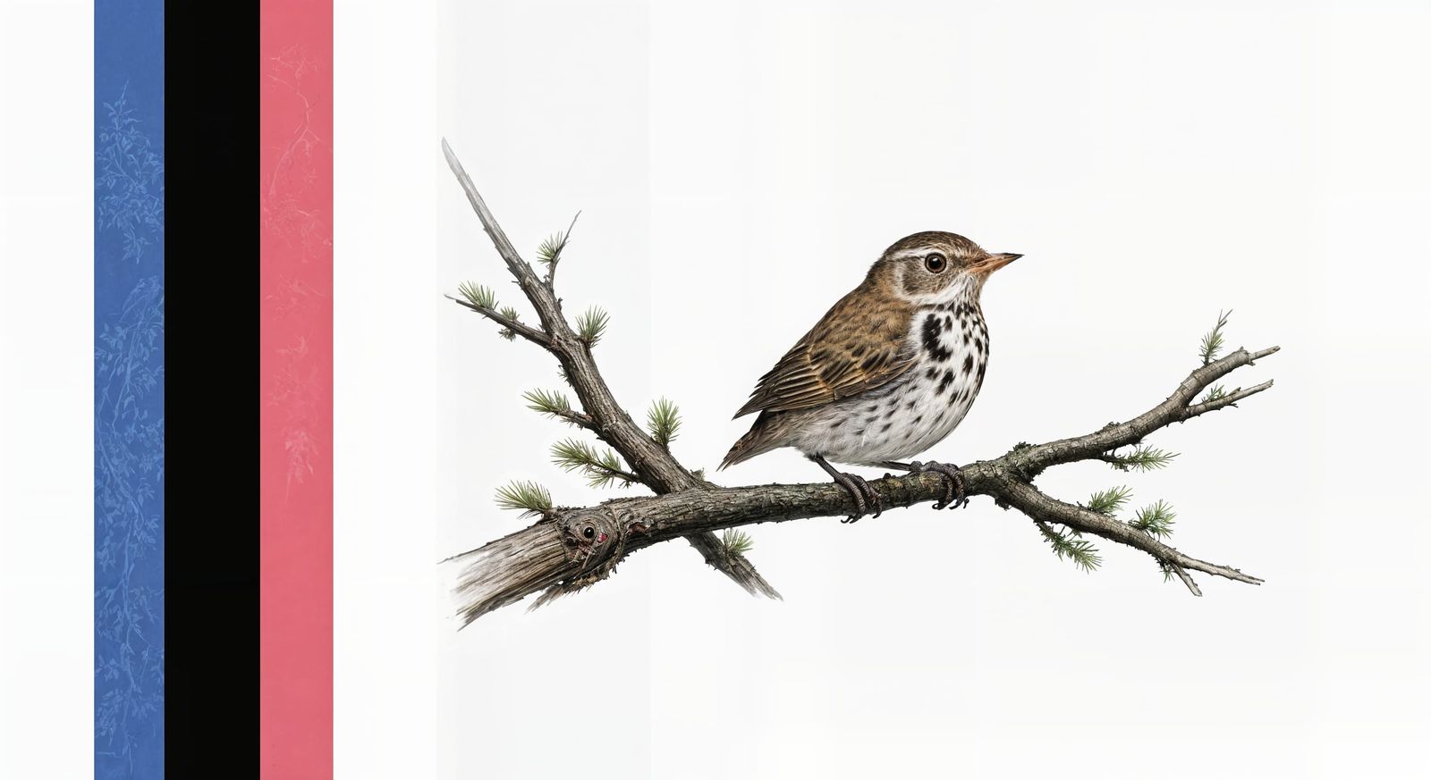 Hermit Thrush in Dark Academia Ukiyo-e Sketch