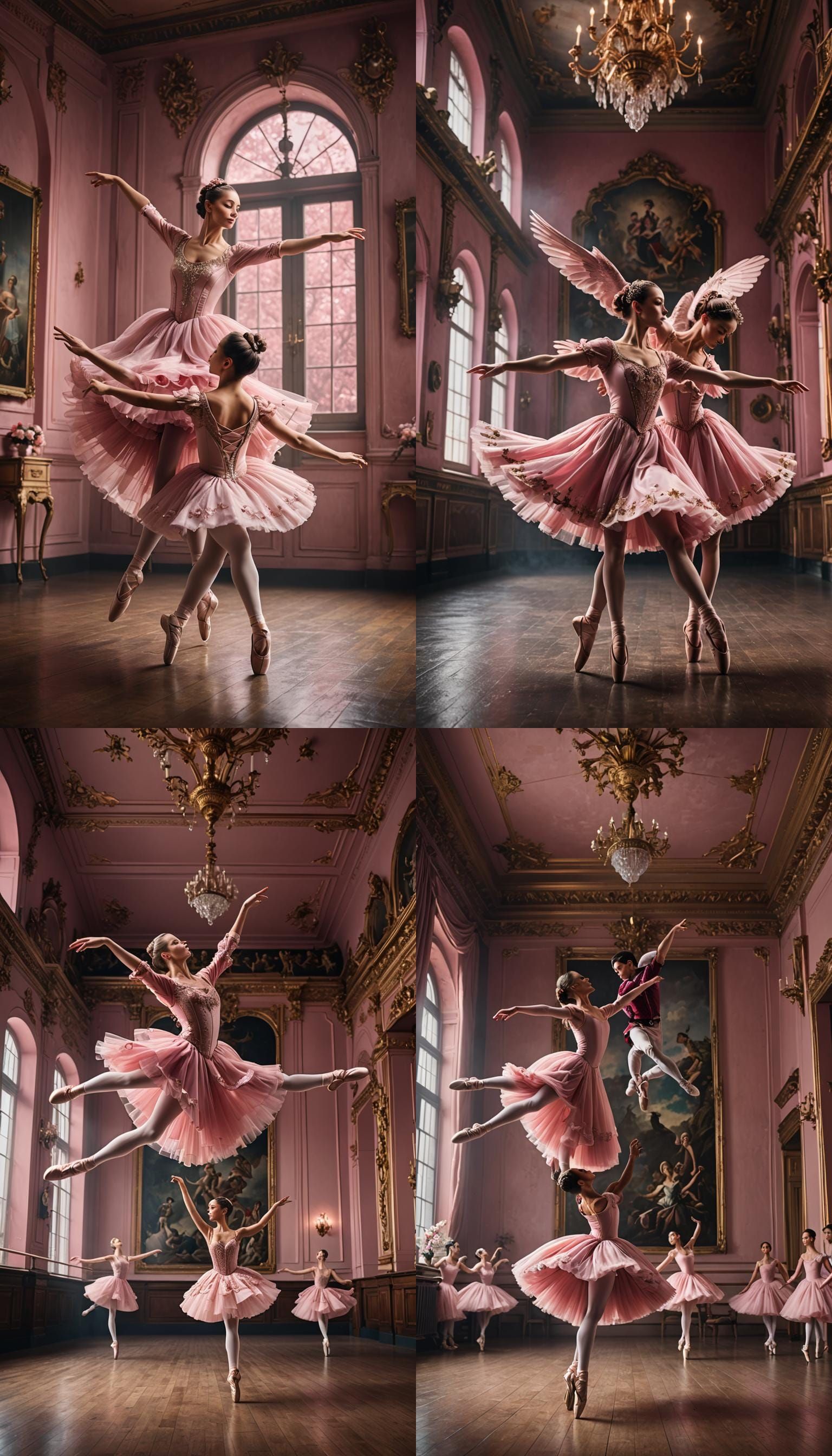 Hyperrealistic Ballet Dancers in Pink, Detailed Fantasy Art