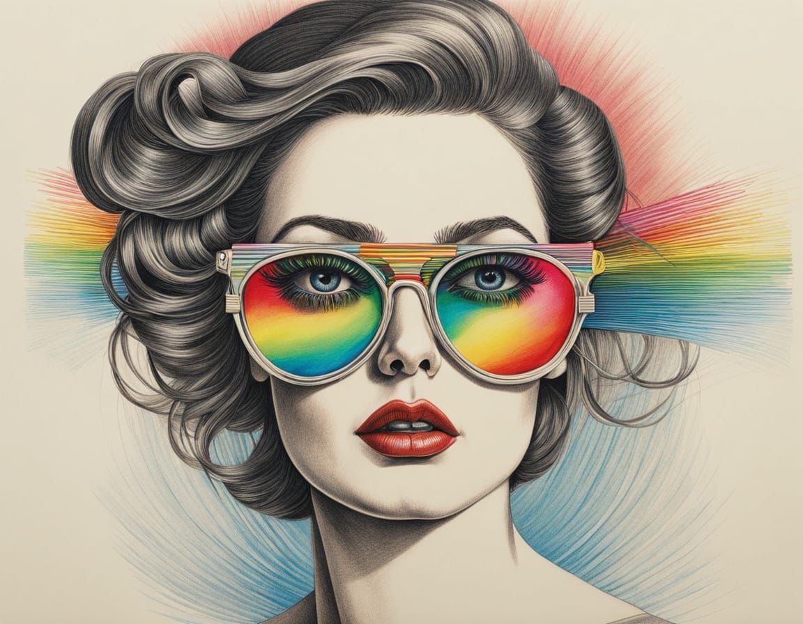 Woman with Prism Glasses Shoots Rainbow Lasers
