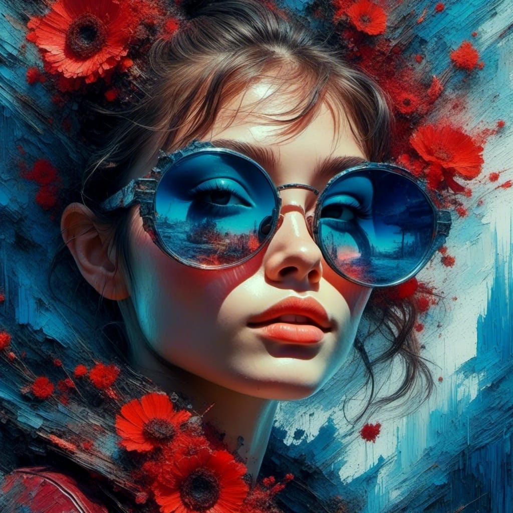 Vaporwave Double Exposure Girl with Flowery Pastel Colors