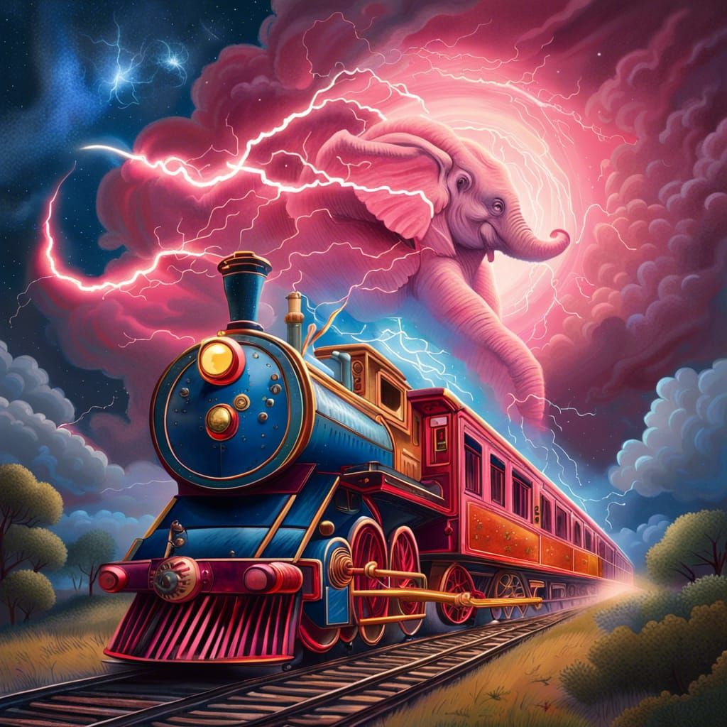 Golden Winged Elephant Flight Over Scotland Train