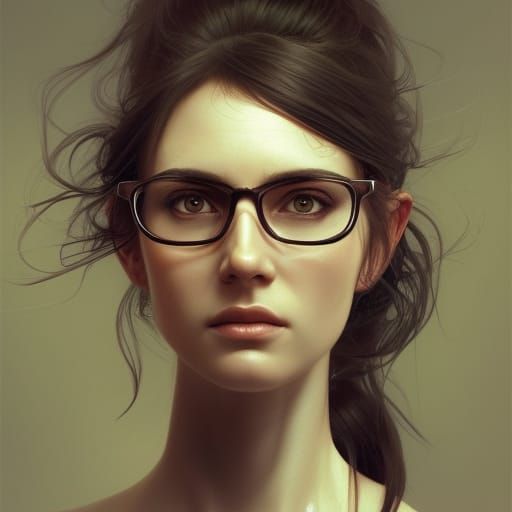 Detailed Portrait of Woman with Glasses, Art Nouveau Style