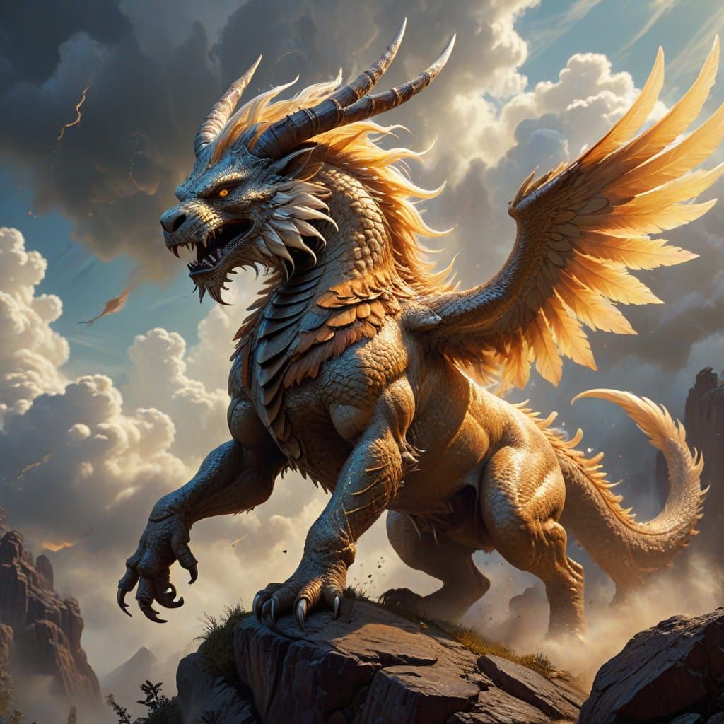 Fantasy Creature in Swirling Clouds: Digital Painting