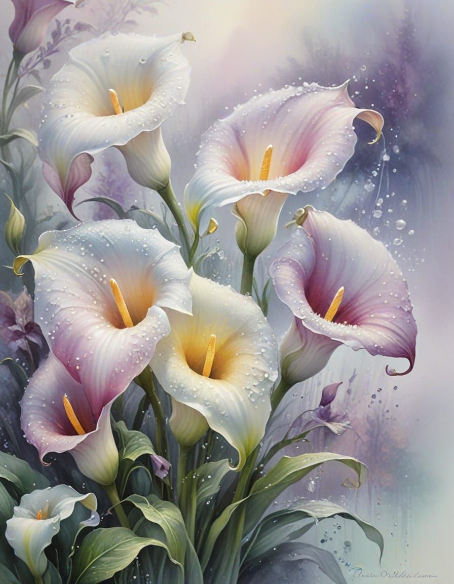 Pastel Calla Lilies in Ethereal Watercolour Style