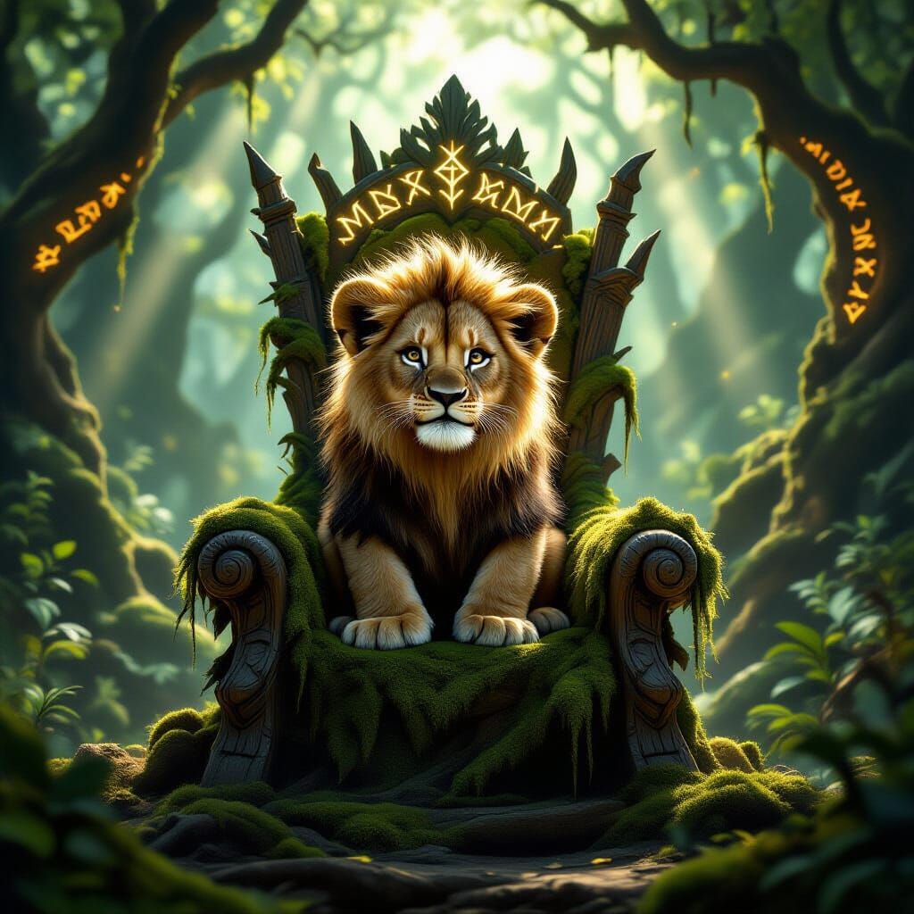 Regal Lion Cub on Enchanted Throne