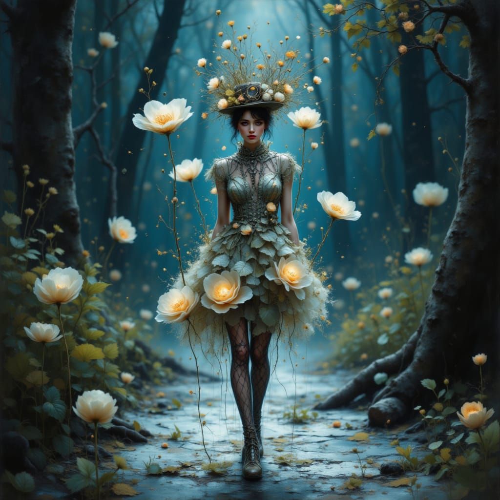 Model in Bizarre Jellyfish Outfit on Surreal Runway