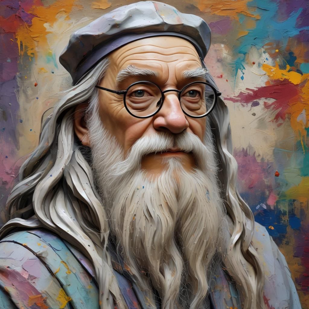 Portrait of Dumbledore in Vibrant Colors and Impasto Texture