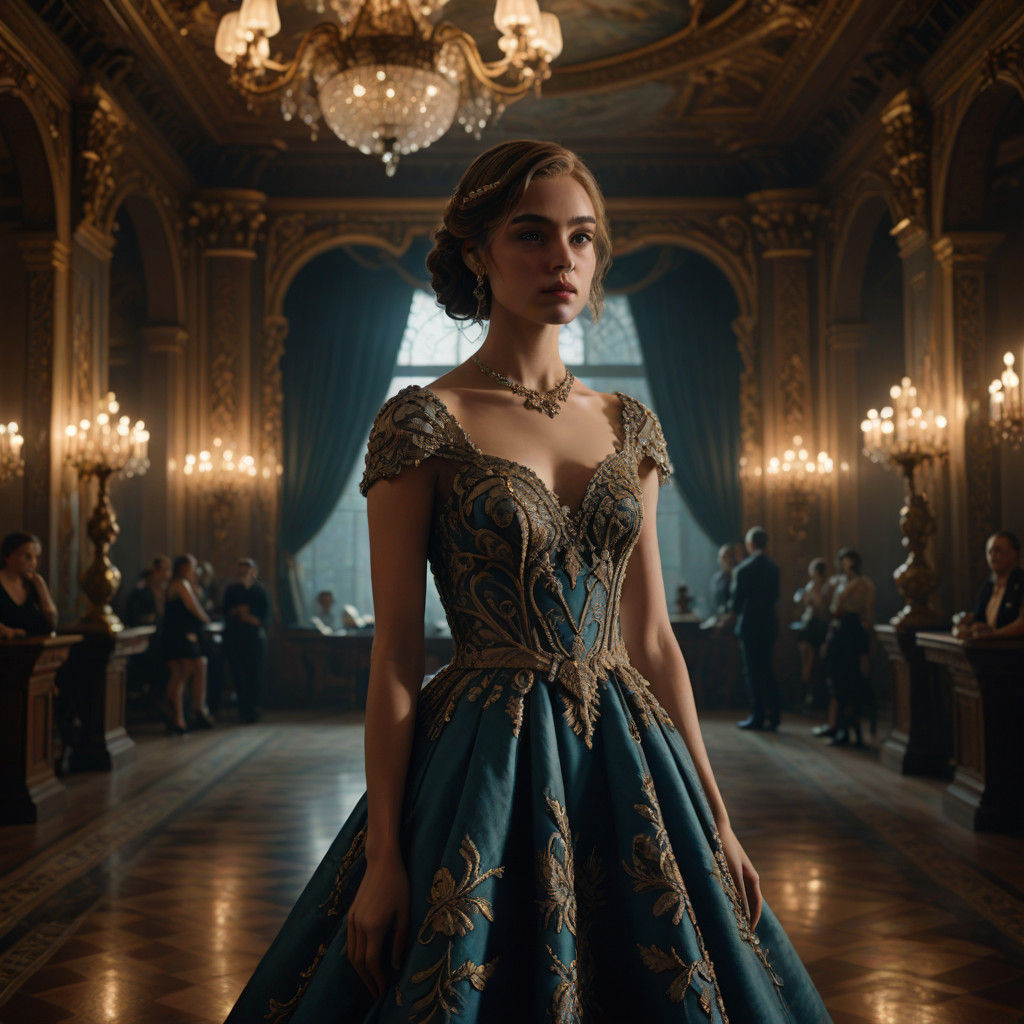 Elegant Teen Girl in Ornate Ballroom