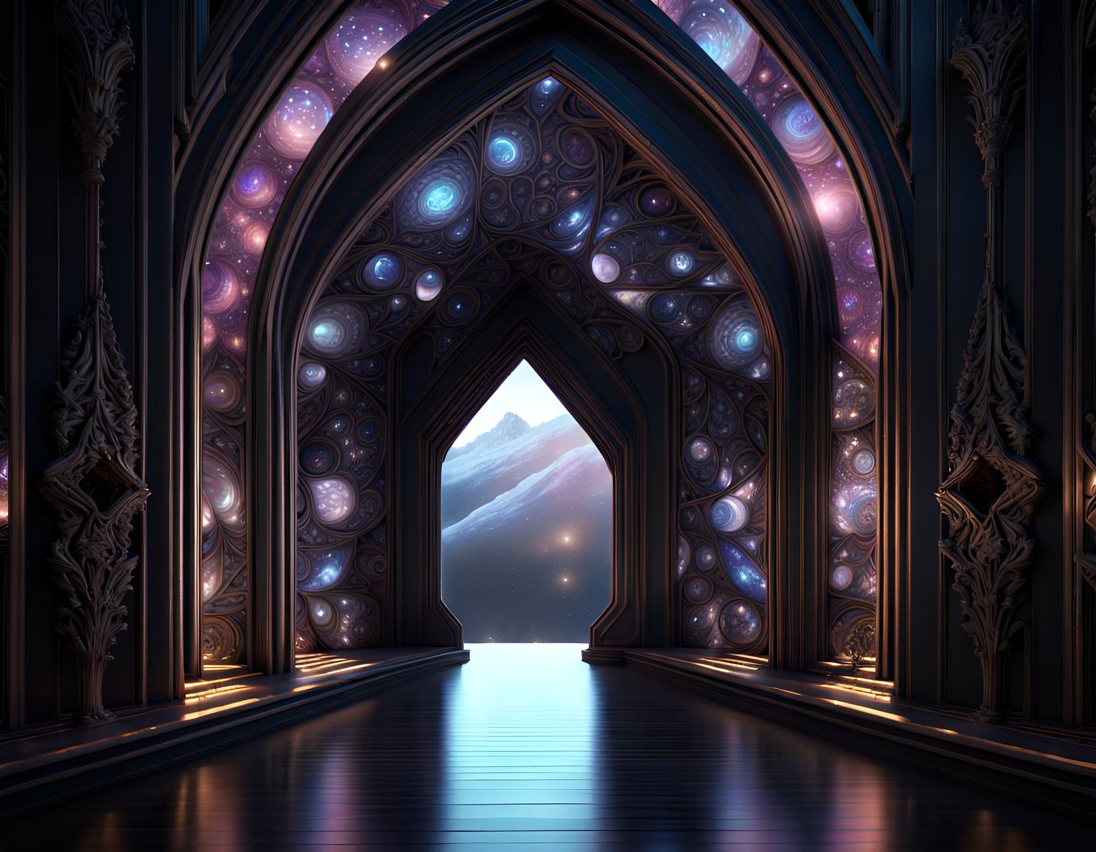 Galactic Crystalline Paradise Through Fractal Archway