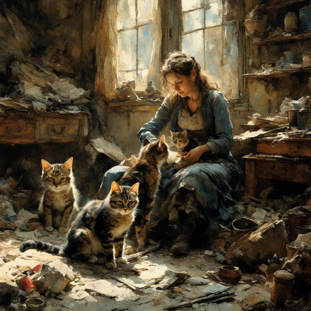 Mother Cat Shows Kitten: Hyperrealistic 64 Megapixel Image