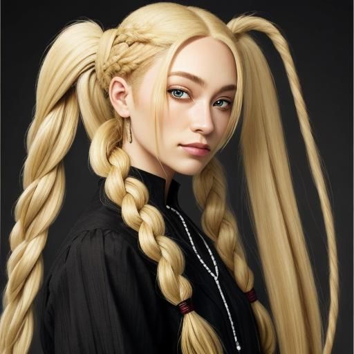 Sweet Young Woman with Blonde Braids Portrait
