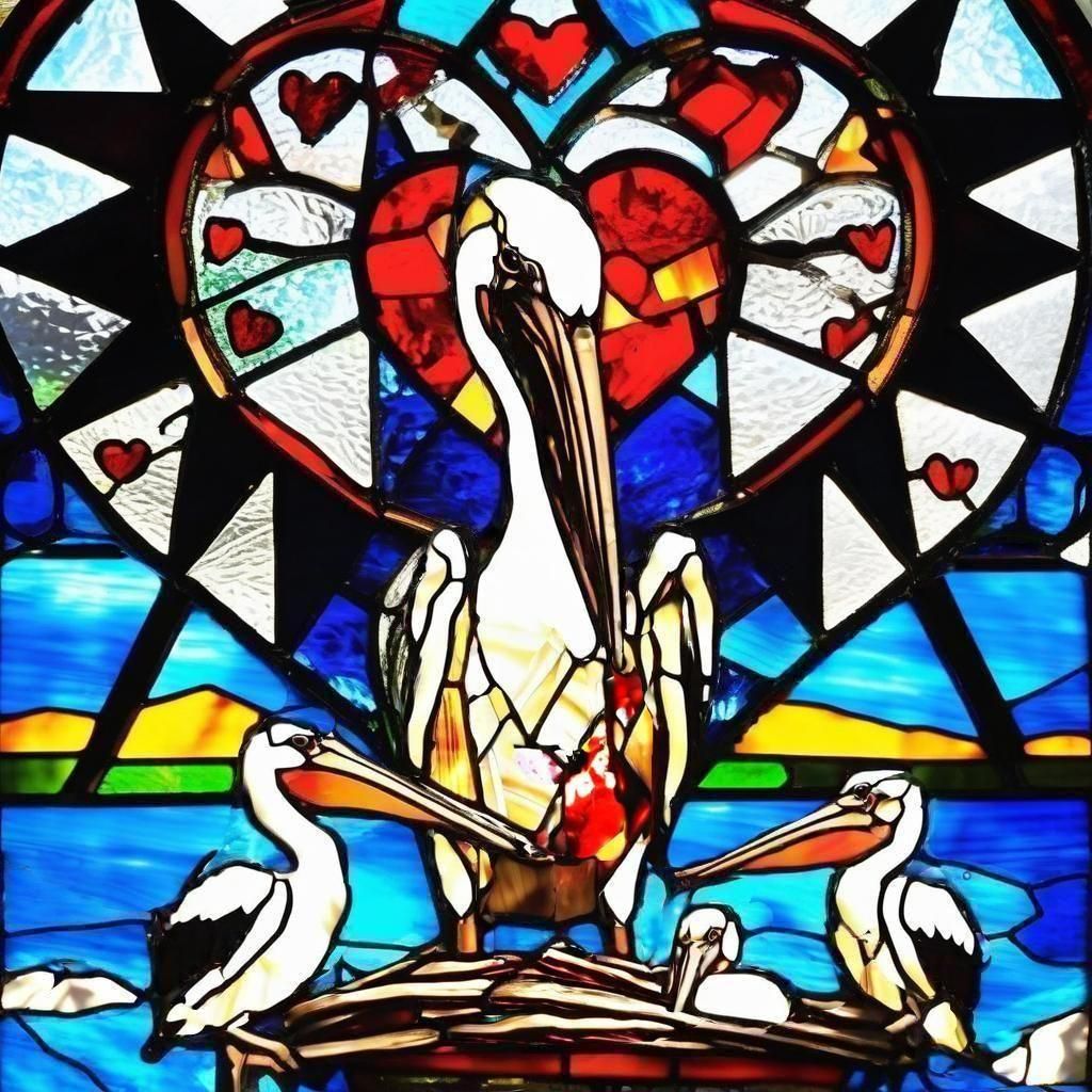 Stained Glass Pelican with Chicks