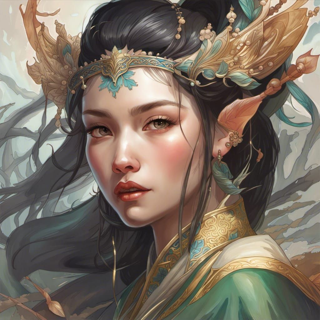 Elegant Elf Queen in Classic Chinese Painting Style
