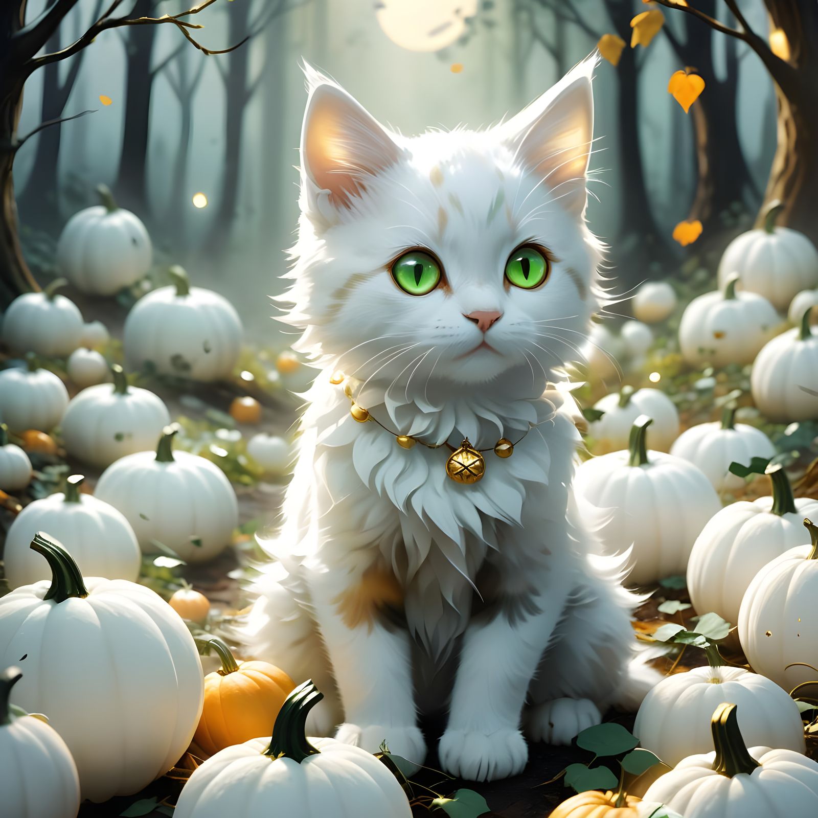 Green Eyed Kitten in Foggy Pumpkin Patch