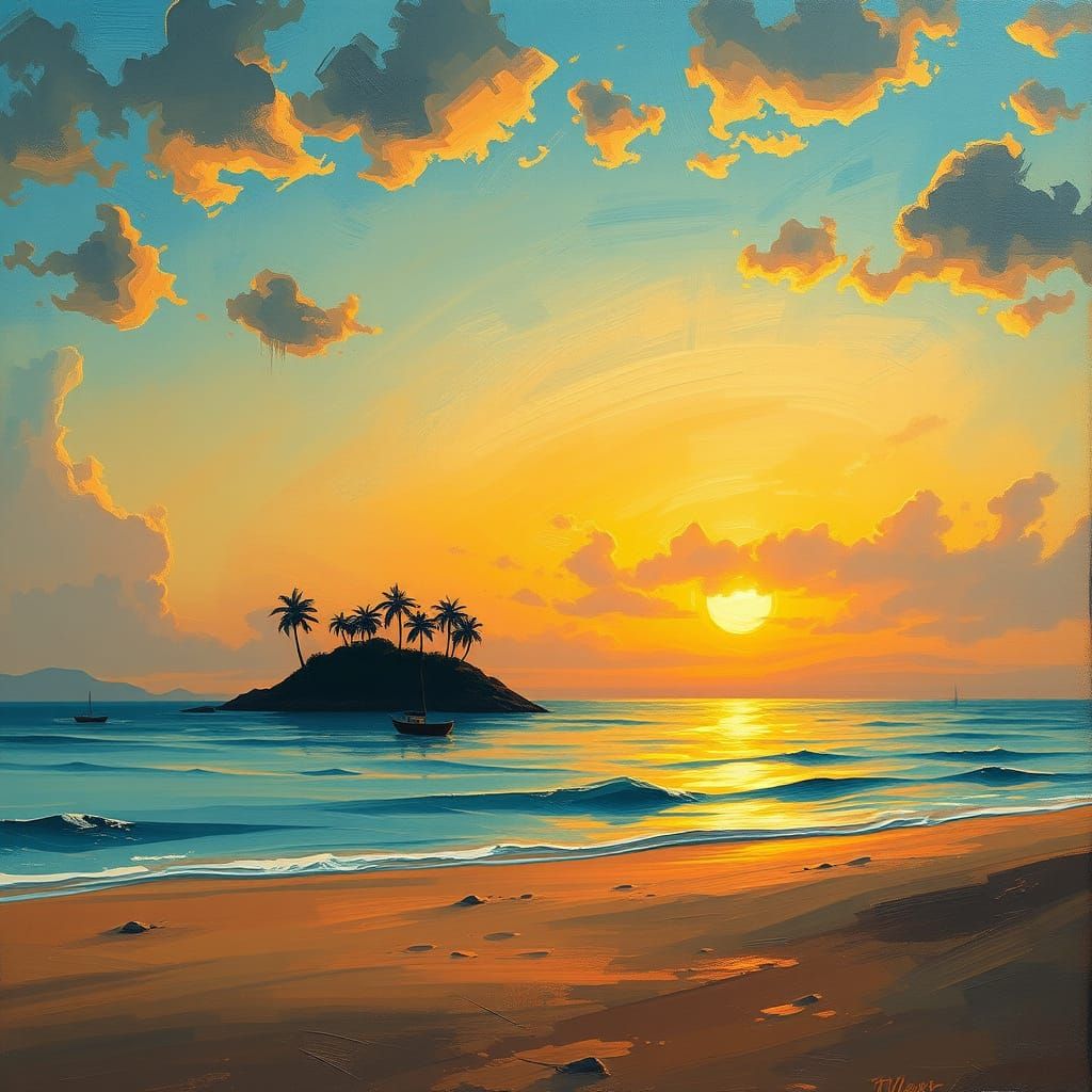 Island Sunset in Golden Light