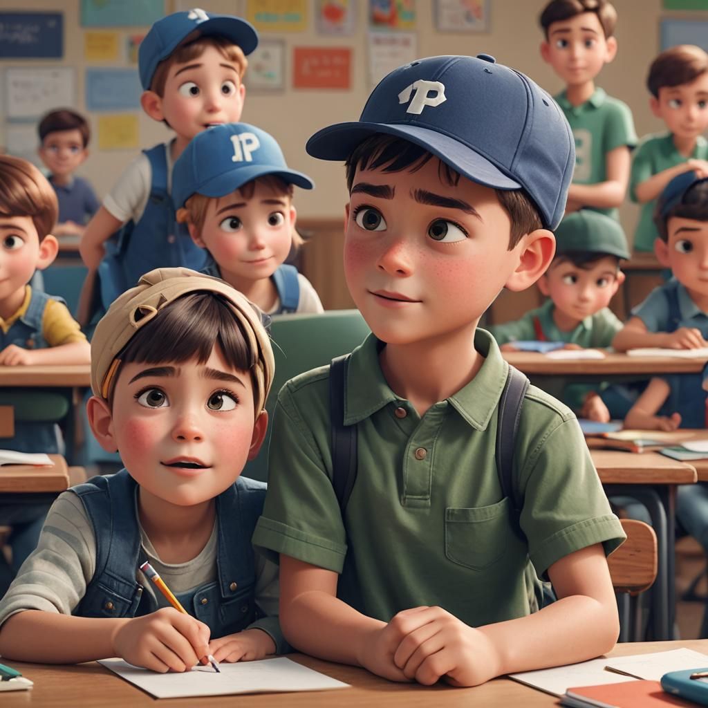 Pixar-Style Classroom Scene with Cute Children