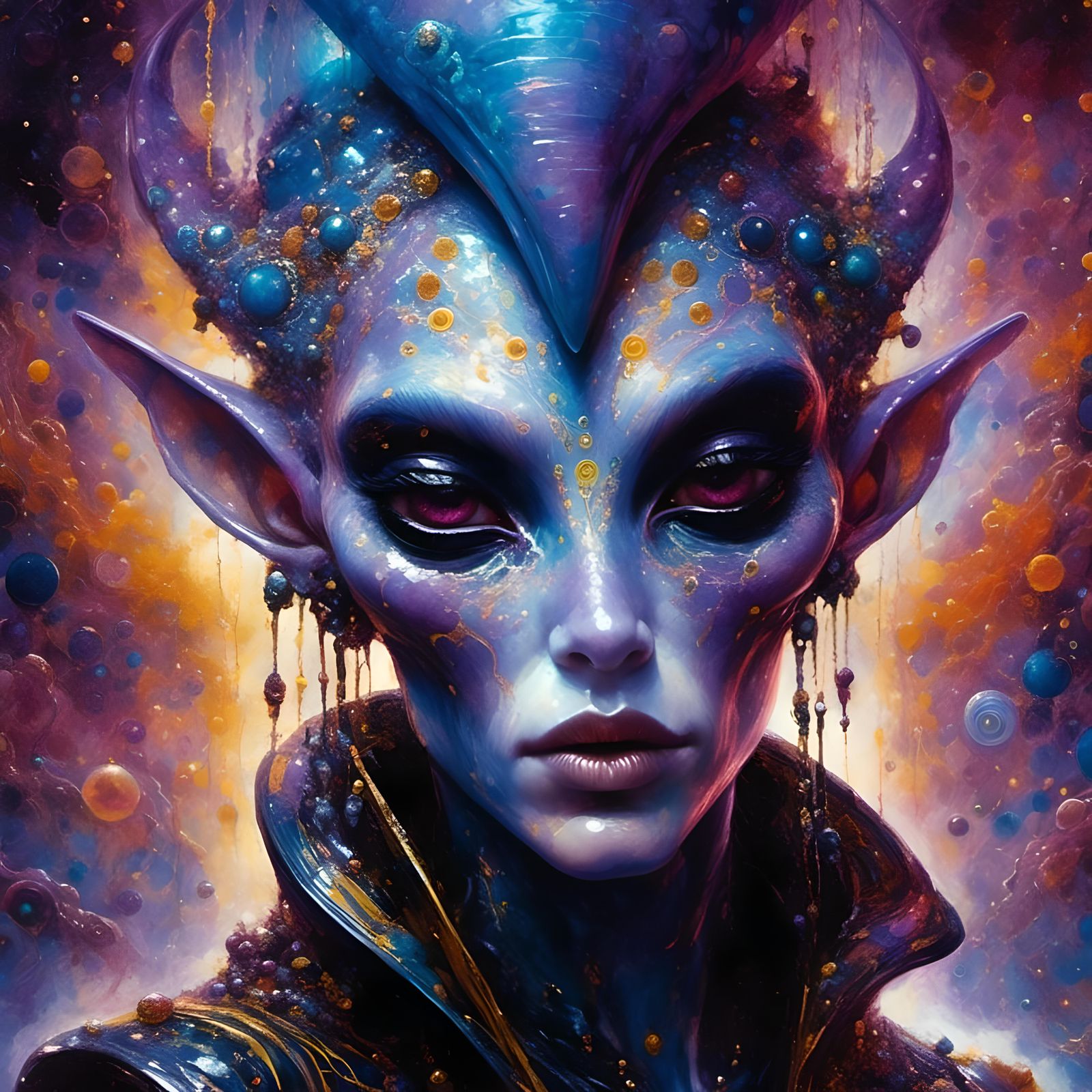 Punk Rock Alien with Piercings in Expressive Style