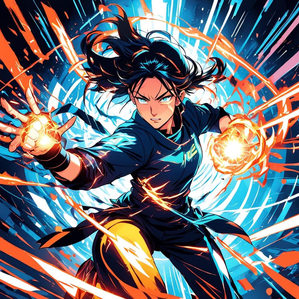 Anime Girl Unleashes Energy Blast with Speed Lines