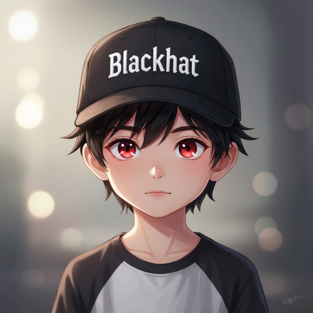 Kind Boy with Red Eyes and Black Hat