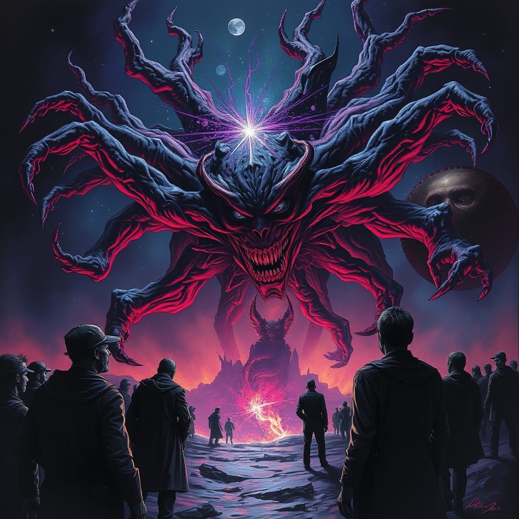 Cosmic Entity Defying Reality in Dark Foreboding Style