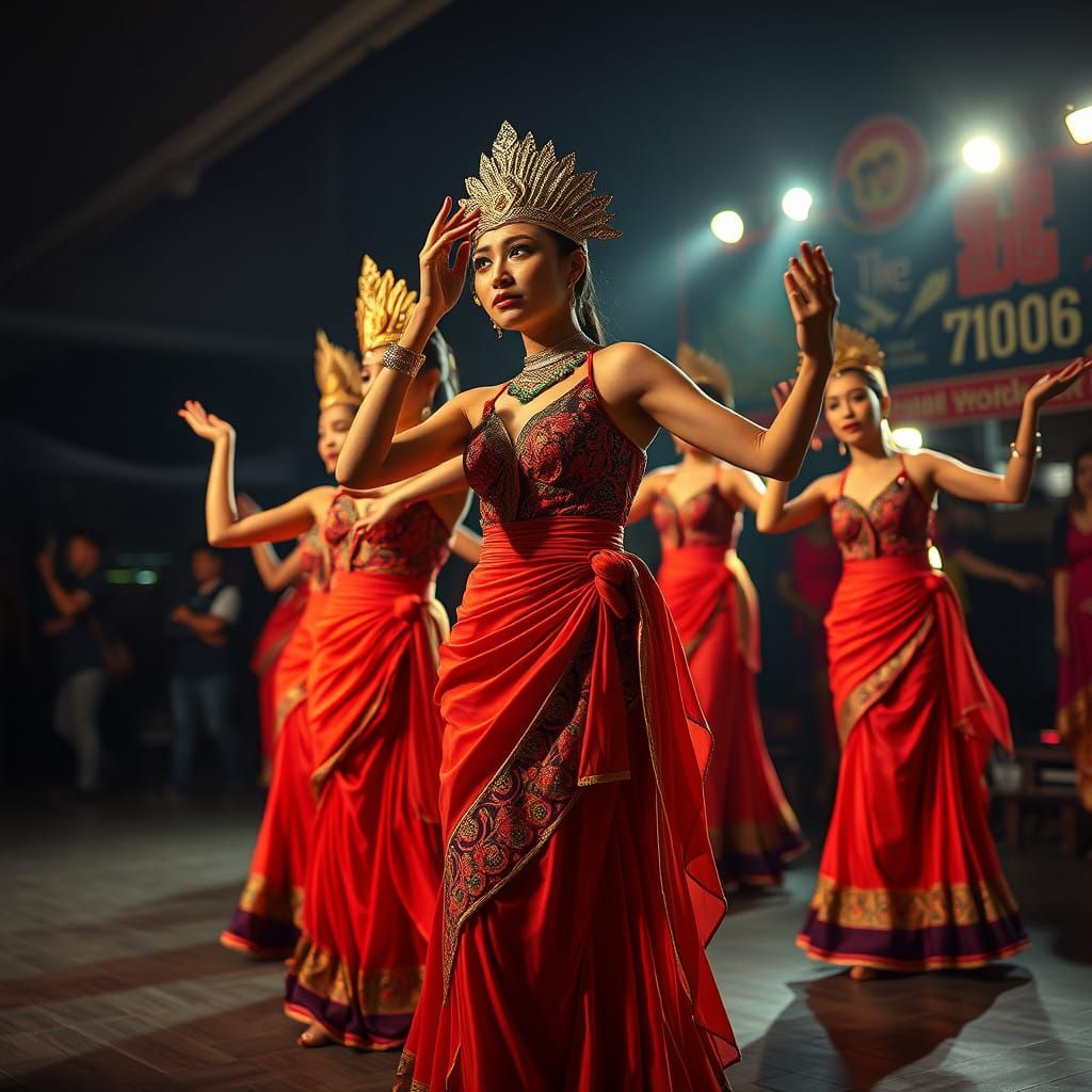Thai Transvestite Dancers in Elegant Long Dresses