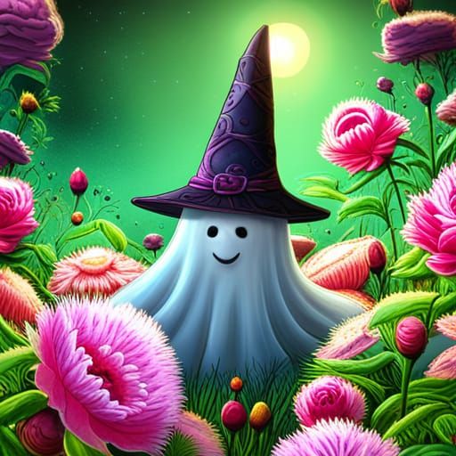 Baby Ghost in Peony Garden: Candy Art Style