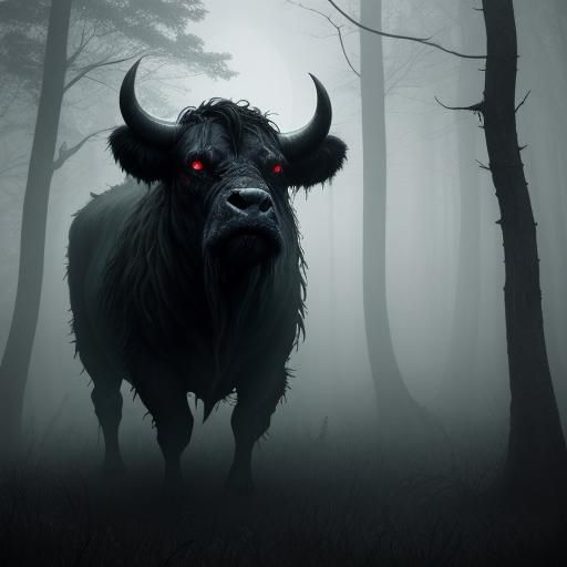 Creepy Digital Portrait of a Zombified Angus Bull in Pet Sem...