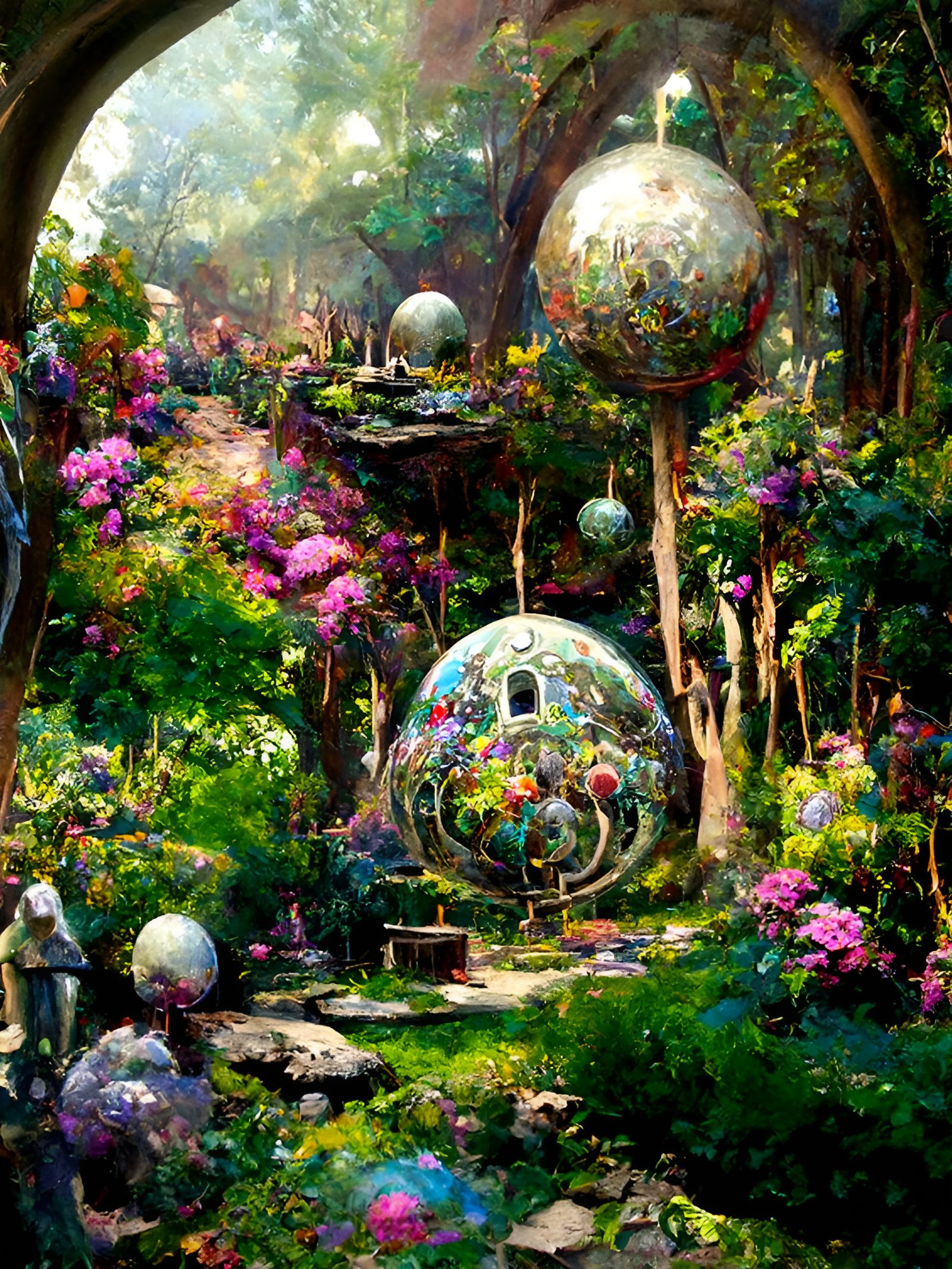 Whimsical Secret Sphere Garden: Detailed Matte Painting