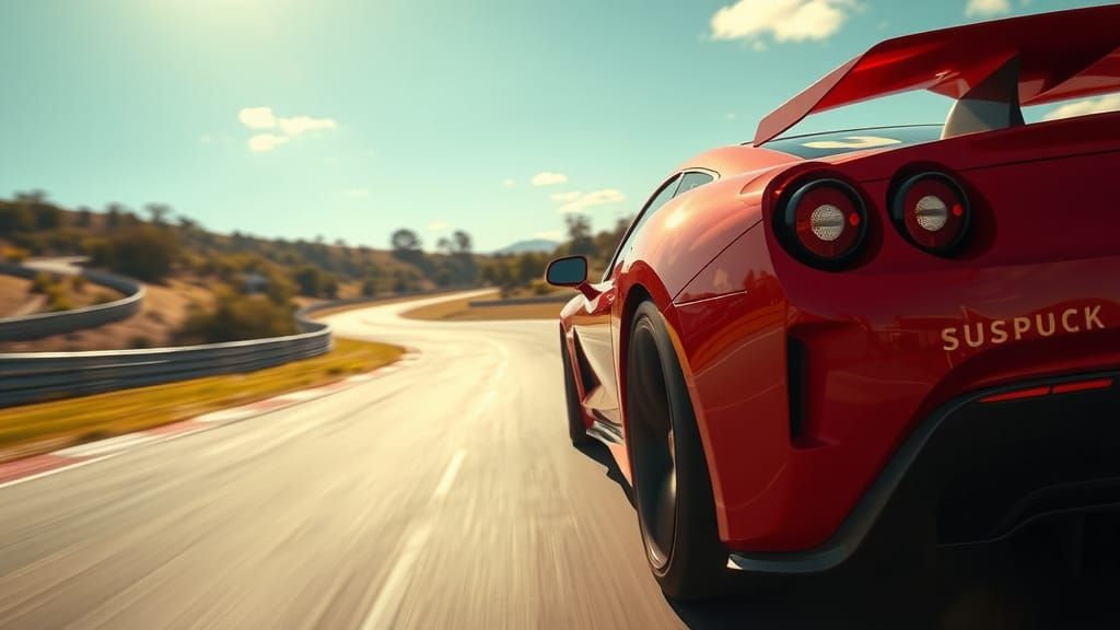 Sportscar on Racetrack in Digital Matte Painting Style