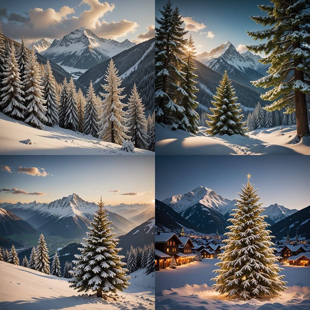 Snow-Capped Alps Christmas Tree in Majestic Bokeh