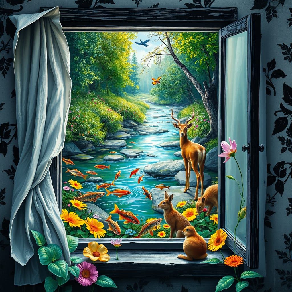 Vibrant Dreamlike Landscape of a Babbling Brook