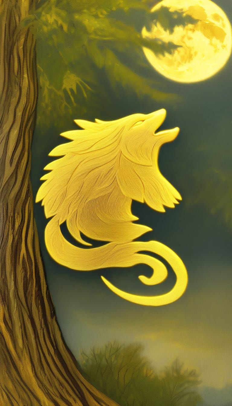 Mystical Wolf Howling at the Moon