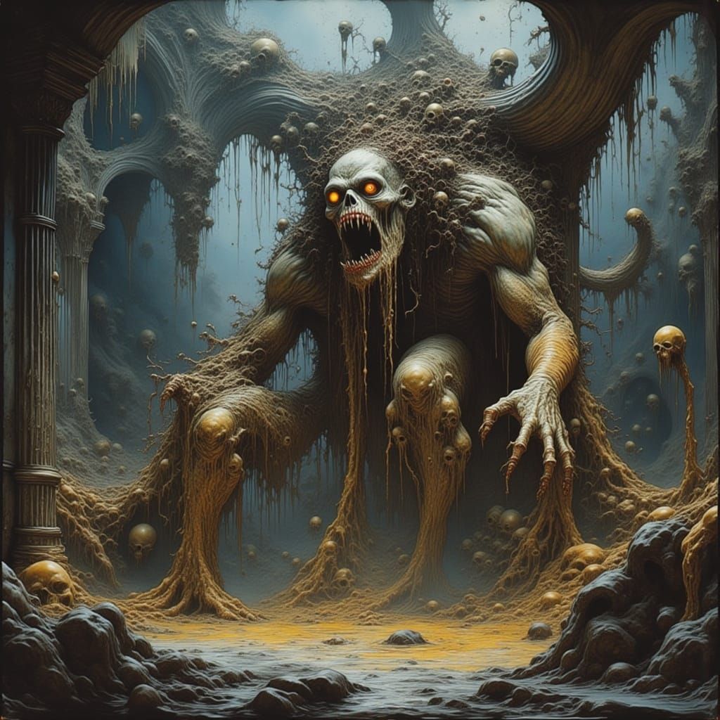 Horrifying Lovecraftian Face in Decaying Room